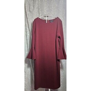 Liz Claiborne Women's Burgundy Wine Fitted Dress 3/4 Bell Sleeve Size 12
